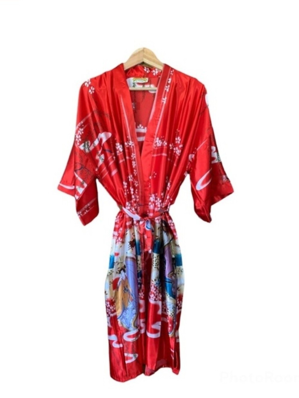 Red Floral Silk Kimono Robe